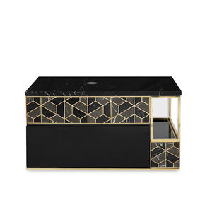 contemporary bathroom cabinet / lacquered wood / polished brass / wall-mounted