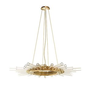 contemporary ceiling light / round / crystal / brass