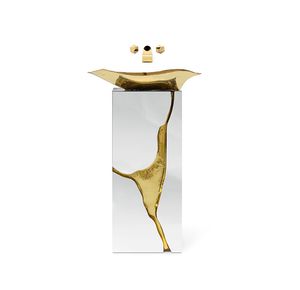 free-standing washbasin / wooden / brass / original design