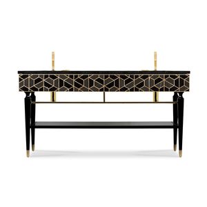 double washbasin cabinet / free-standing / lacquered wood / brass