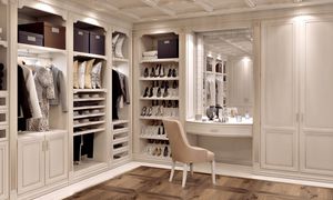 lacquered wood walk-in wardrobe