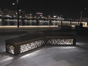 public bench / contemporary / wooden / sheet steel