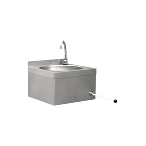 wall-mounted hand basin / square / stainless steel / with towel rack