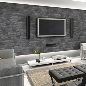 natural stone wall cladding panel / interior / textured / gray