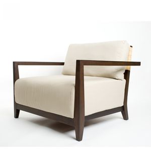 contemporary armchair / fabric / teak / rattan