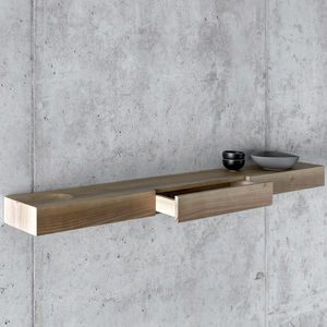 wall-mounted shelf / contemporary / walnut / with drawer