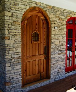 entry door / swing / wooden / arched