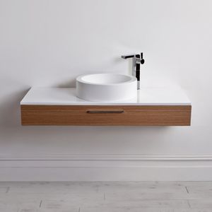wall-hung washbasin cabinet / stone resin / wooden / contemporary