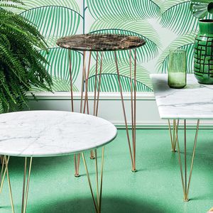 contemporary side table / marble / steel / round