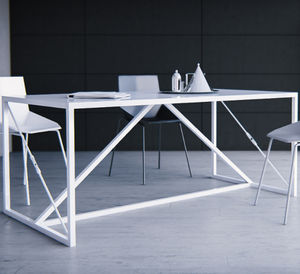 contemporary dining table / powder-coated steel / rectangular / white