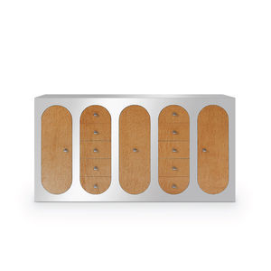 contemporary sideboard table / wood veneer / maple / stainless steel