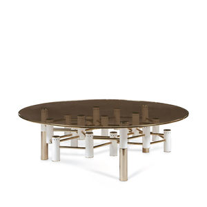 contemporary coffee table / smoked glass / polished brass / brushed brass