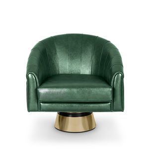contemporary armchair / fabric / leather / polished brass