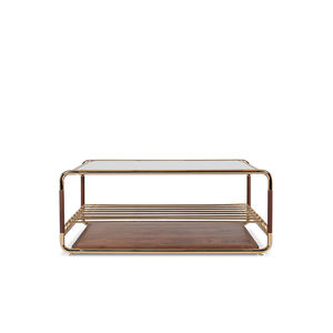 contemporary coffee table / walnut / smoked glass / polished brass