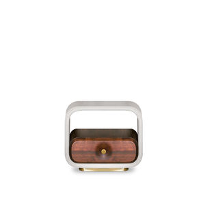 contemporary bedside table / walnut / fabric / polished brass base