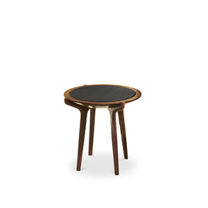 Scandinavian design side table / walnut / leather / walnut base