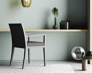 contemporary restaurant chair / with armrests / upholstered / stackable