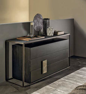 contemporary chest of drawers / leather / metal