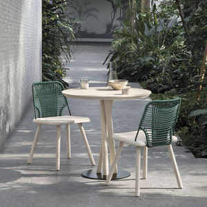 contemporary chair / solid wood / metal / rope