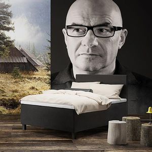 double bed / contemporary / upholstered / with headboard