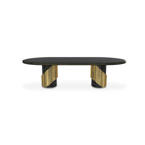 contemporary dining table / lacquered wood / polished brass / marble