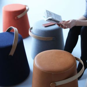 contemporary pouf / fabric / oak / round
