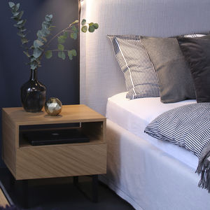 contemporary bedside table / lacquered wood / oak / walnut