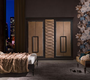contemporary wardrobe / wood / leather / with swing doors