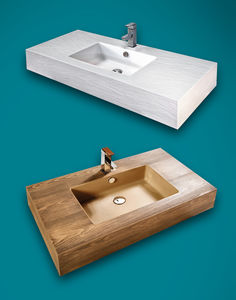 wall-mounted washbasin / rectangular / natural stone / contemporary