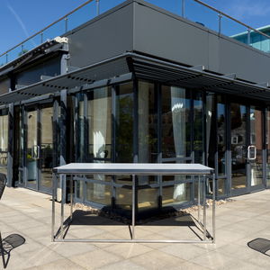 contemporary table / laminate / aluminum base / rectangular