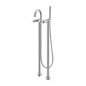 double-handle shower mixer tap / for bathtubs / floor-mounted / chrome-plated brass