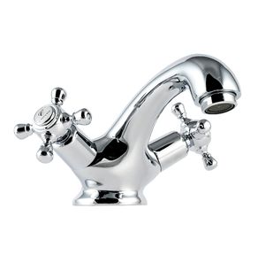 double-handle bidet mixer tap / free-standing / chromed metal / chrome-plated brass