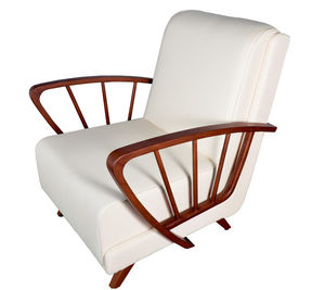 contemporary chair / upholstered / fabric / solid wood
