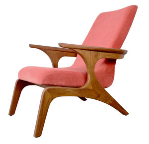 contemporary chair / upholstered / fabric / teak