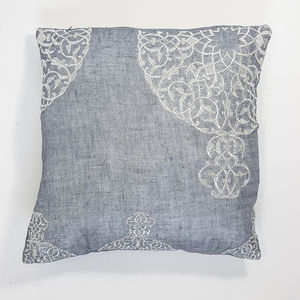 sofa cushion / square / patterned / linen