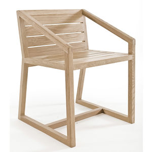 contemporary chair / with armrests / sled base / oak