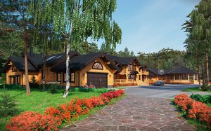 prefab house / traditional / glue-laminated wood / energy-efficient