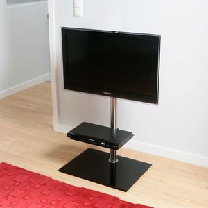 contemporary TV stand / with DVD player shelf / swivel / glass