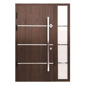 entry door / swing / wood veneer / stainless steel