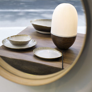 bedside table lamp / contemporary / walnut / Japanese paper