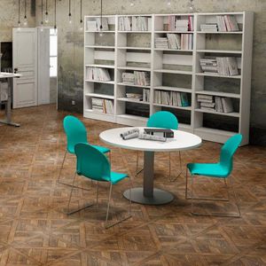 contemporary boardroom table / aluminum / melamine / round