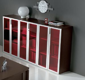 low filing cabinet / wooden / metal / with hinged door