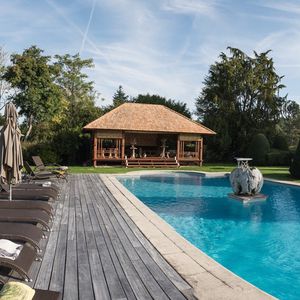 wooden gazebo / tile roof / wooden roof / for bar