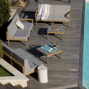 contemporary coffee table / teak / HPL / aluminum base