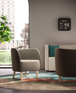 contemporary visitor armchair / textile / leather / wooden