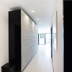 contemporary wardrobe / glossy lacquered wood / marble / with swing doors