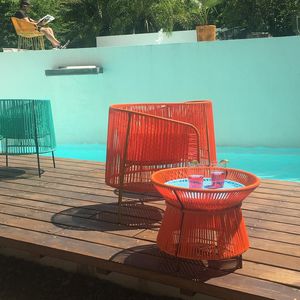 contemporary side table / steel / plastic / round