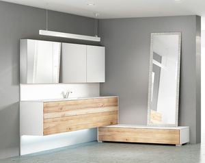 wall-hung washbasin cabinet / oak / contemporary / with mirror