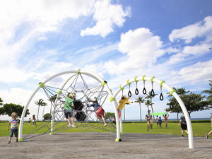 climbing structure with trampoline / for playgrounds