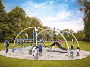 climbing structure with trampoline / for playgrounds